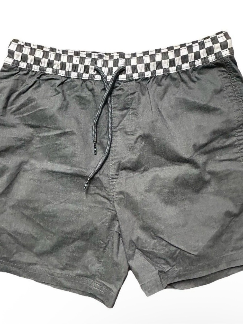 Men’s Original Use Grey Swim Trunks Checkered Waistband Size Small